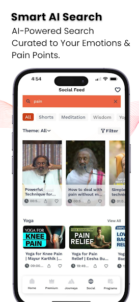 Art of Living Smart AI Search screen with yoga results